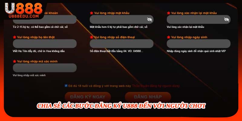 Chia sẻ các bước đăng ký U888 đến với người chơi